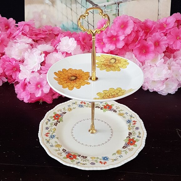 Handmade 2 Tier Cake Stand Dessert Jewelry Trinket Tray Tea Party Decor Gift - Picture 1 of 5
